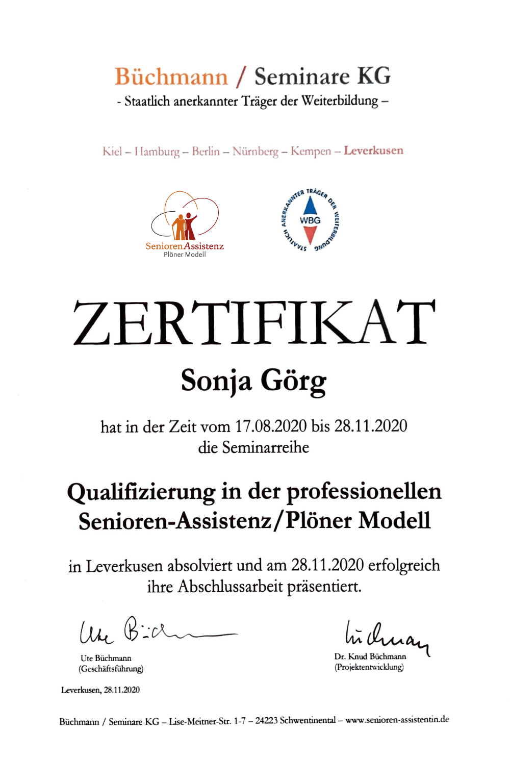 Zertifikat Plöner Modell Zertifikat Plöner Modell